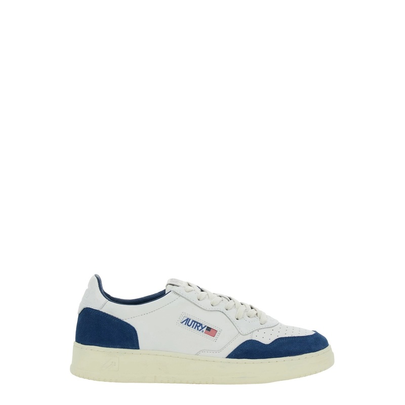 ‘Medalist Low’ White Low Top Sneakers with Side Logo Detail in Leather and Suede Man