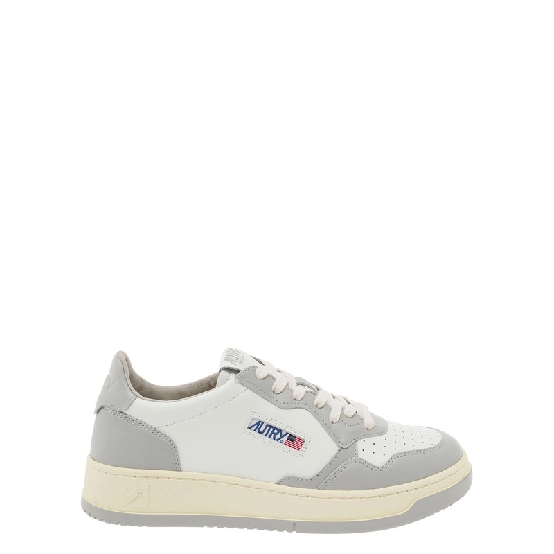 ‘Medalist’ White and Grey Low Top Sneakers with Logo Detail in Leather Man