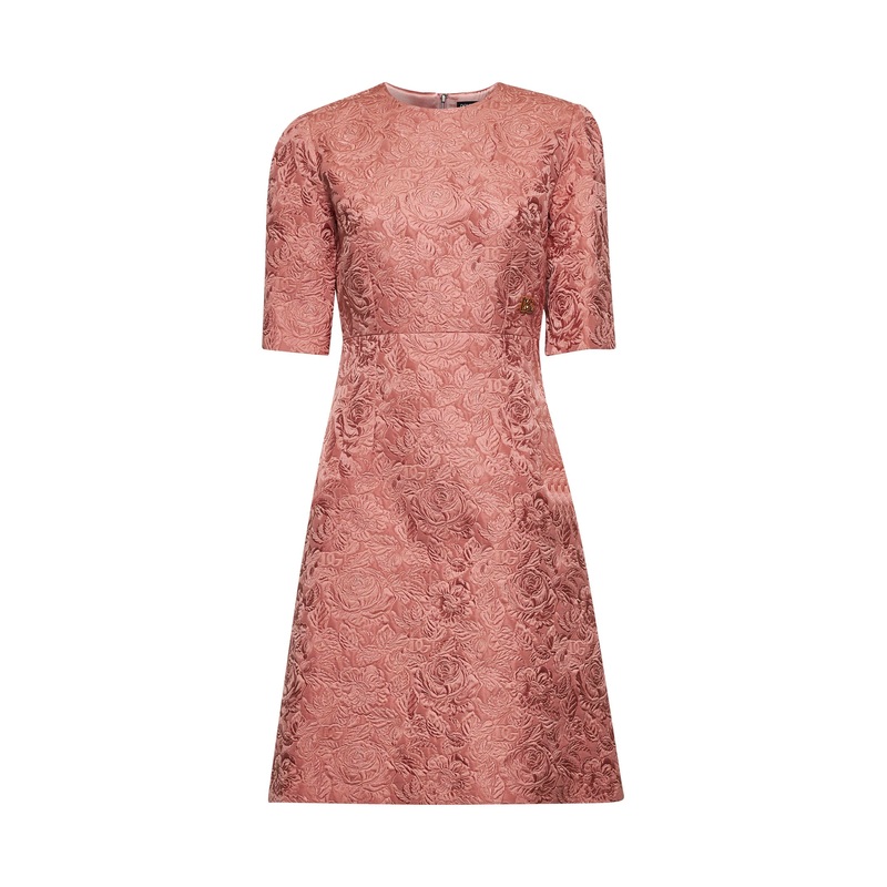 Pink floral quilted jacquard midi dress