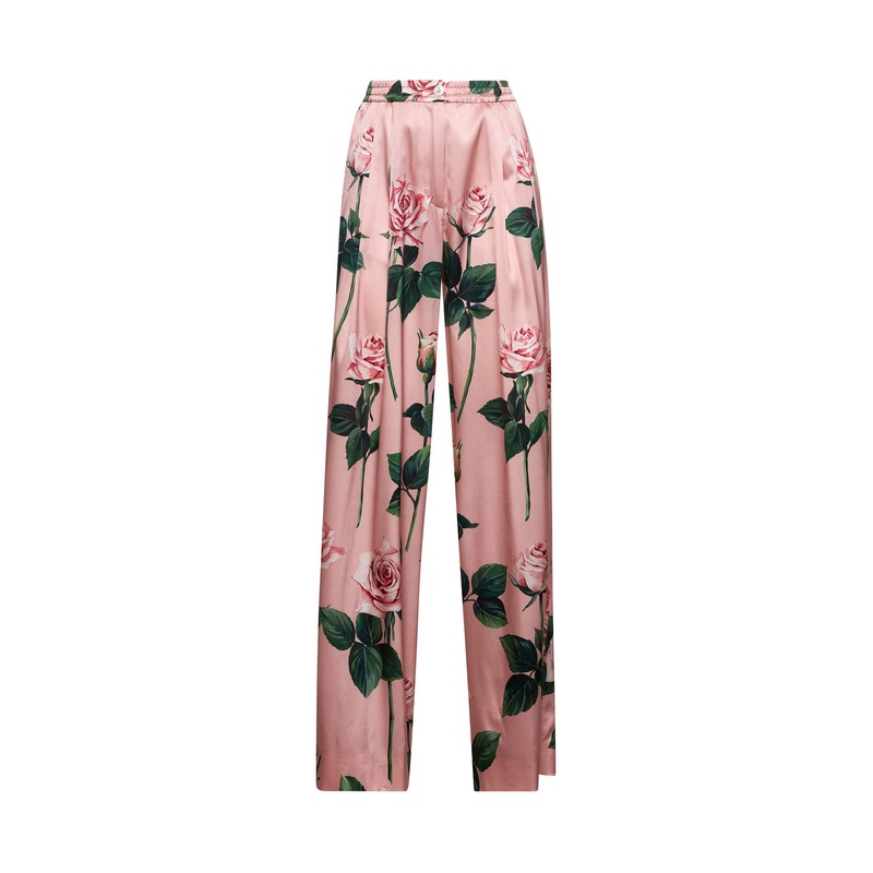 Pink Rose print stretch silk pajama pants