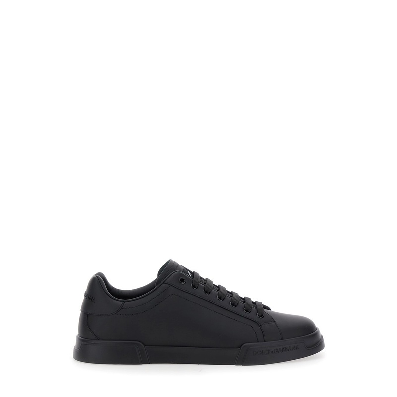 ‘Portofino Light’ Black Sneakers with Logo Patch on the Tongue and Tonal Logo Lettering on the Heel in Leather Man