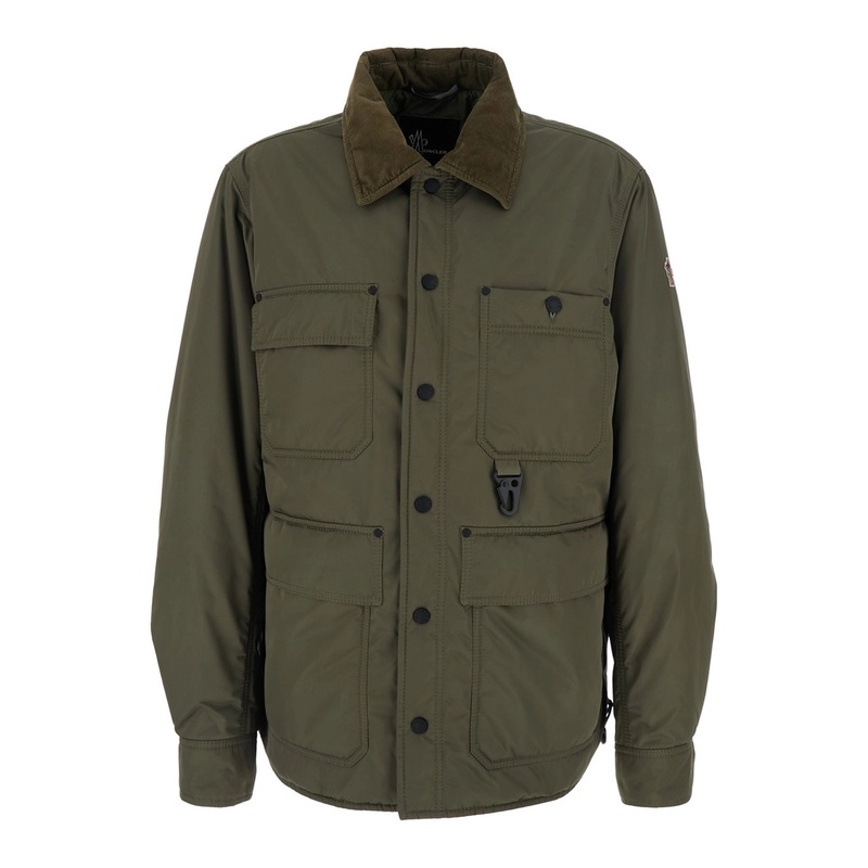 ‘Waterton’ Green Down Jacket with Contrasting Collar and Logo Patch on the Sleeve in Tech Fabric Man