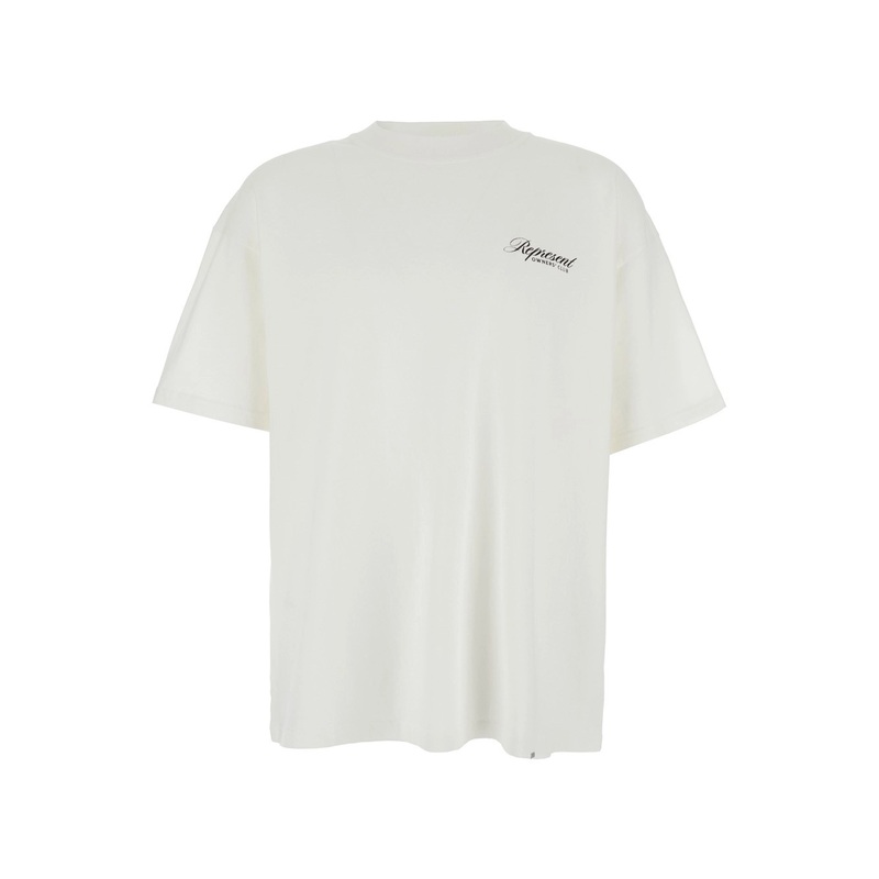 White Crewneck T-Shirt with with Front and Back Owners Club Print in Cotton Man