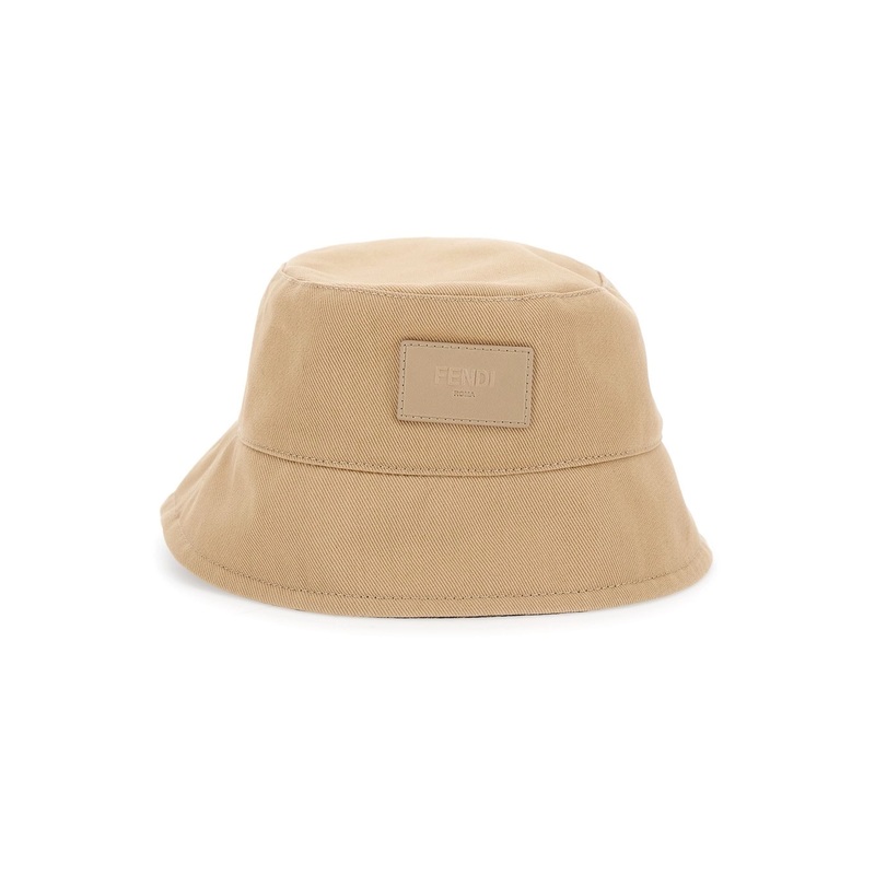 Beige Bucket Hat with Tonal FF Logo Embroidery in Cotton Man