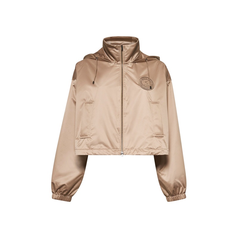 Beige technical fabric windbreaker