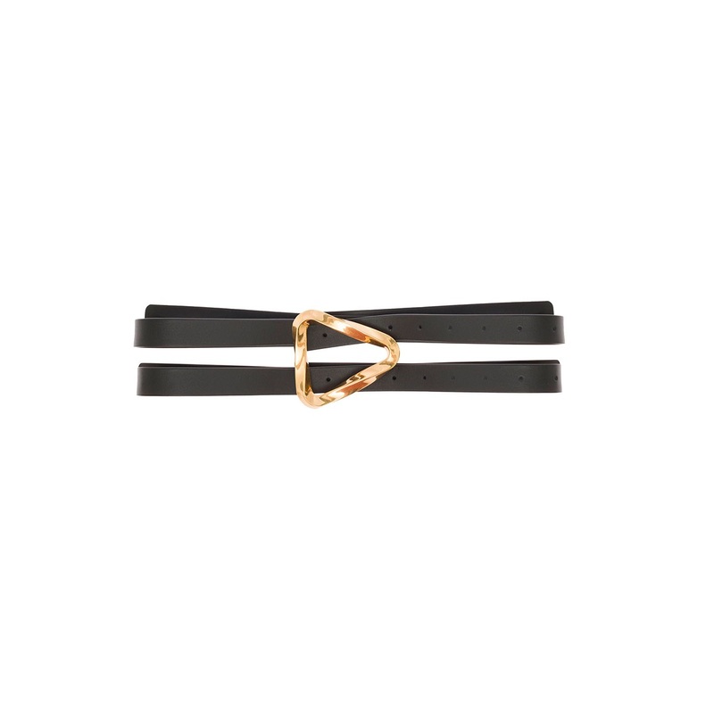 Black Belt with Triangular Buckle Closure in Leather Woman