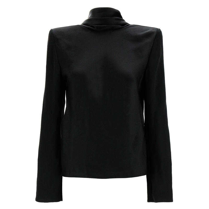 Black Blouse with Cowl-Back in Silk Satin Woman