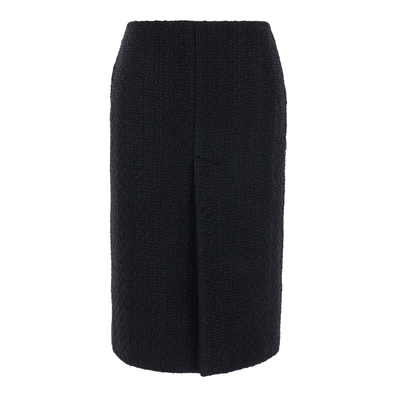 Black Midi Skirt with Rear Slit in Tweed Woman