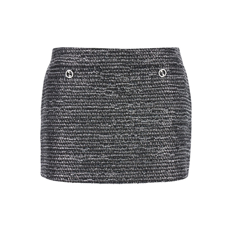 Black Sequin Miniskirt in Wool Woman