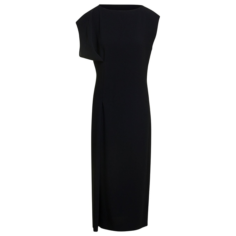 ‘Blathine’ Long Asymetric Black Dress with Concealed Zip Closure in Triacetate Blend Woman