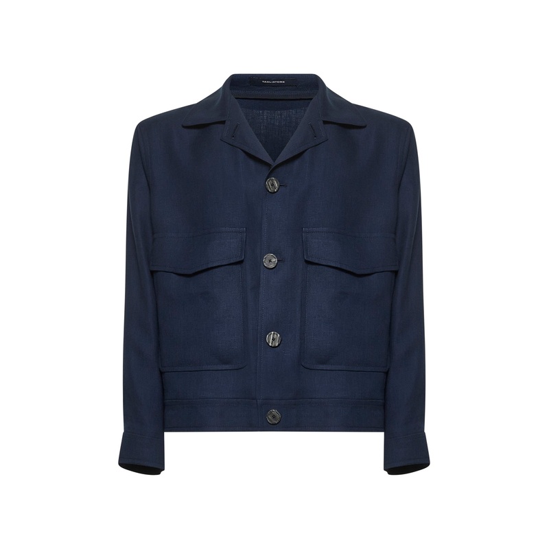 Blue linen short blouson|46|48|50|52|54