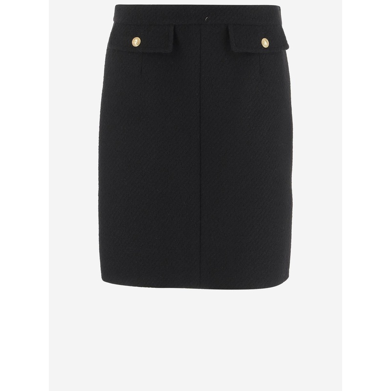 Boucl Wool Knee-Length Skirt|Black|38