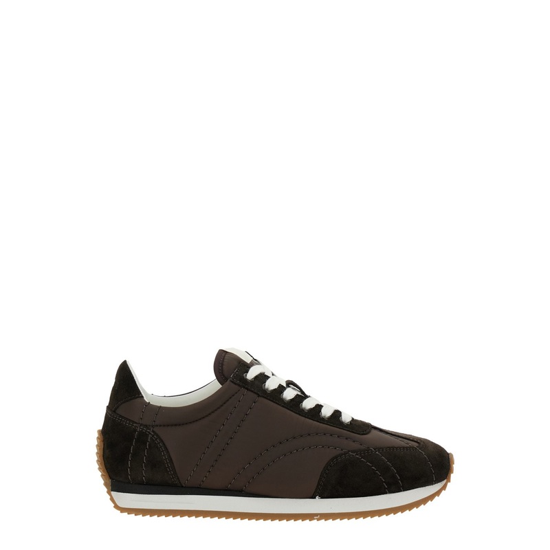 Brown Sneakers with Logo Detail on the Tongue in Suede and Tech Fabric Woman
