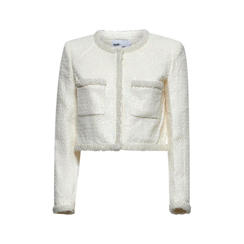 Cream sequin boucl crop jacket