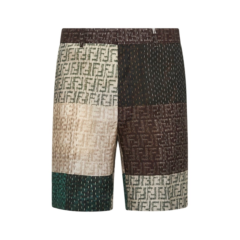 FF patchwork linen Bermuda shorts