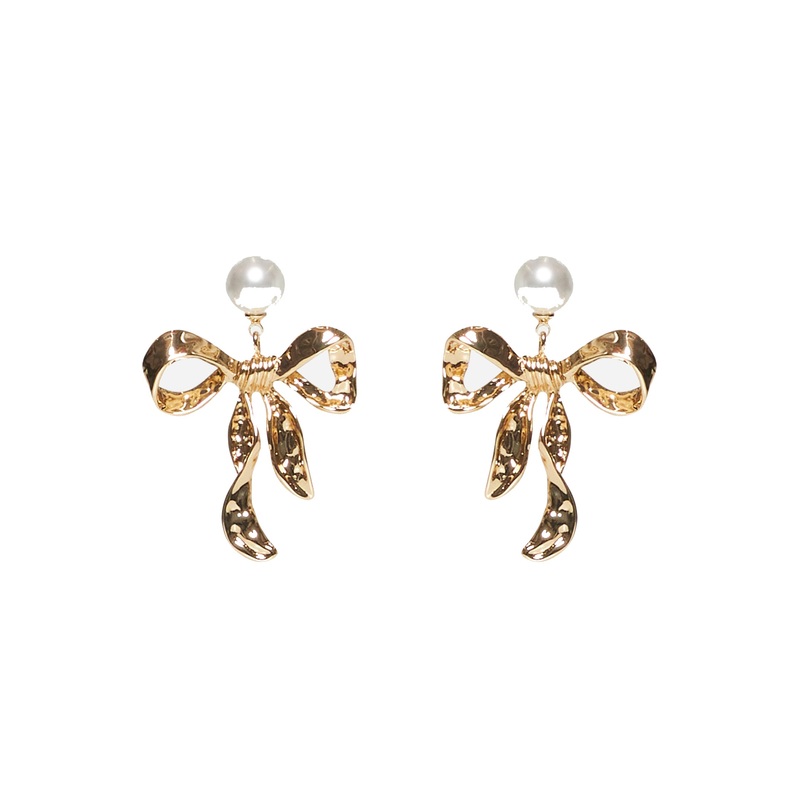 Gold mottled bow earrings|PZ