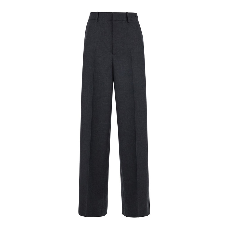 Grey Pants with Logo Lettering Detail on the Waist in Wool Woman