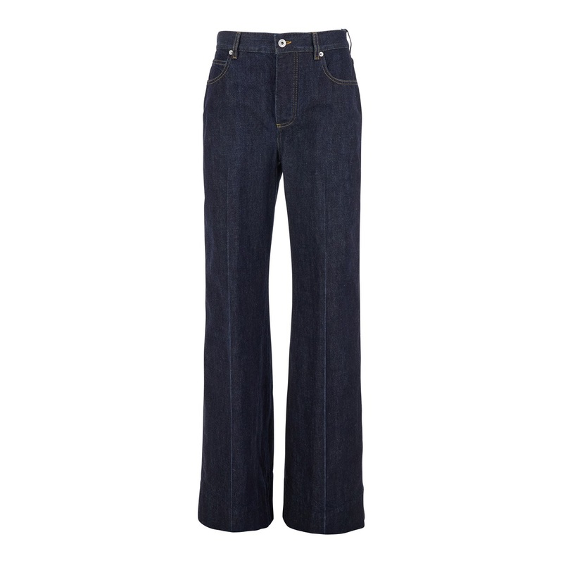 ‘Indigo’ Blue Palazzo Jeans with Logo Patch on the Back in Cotton Woman