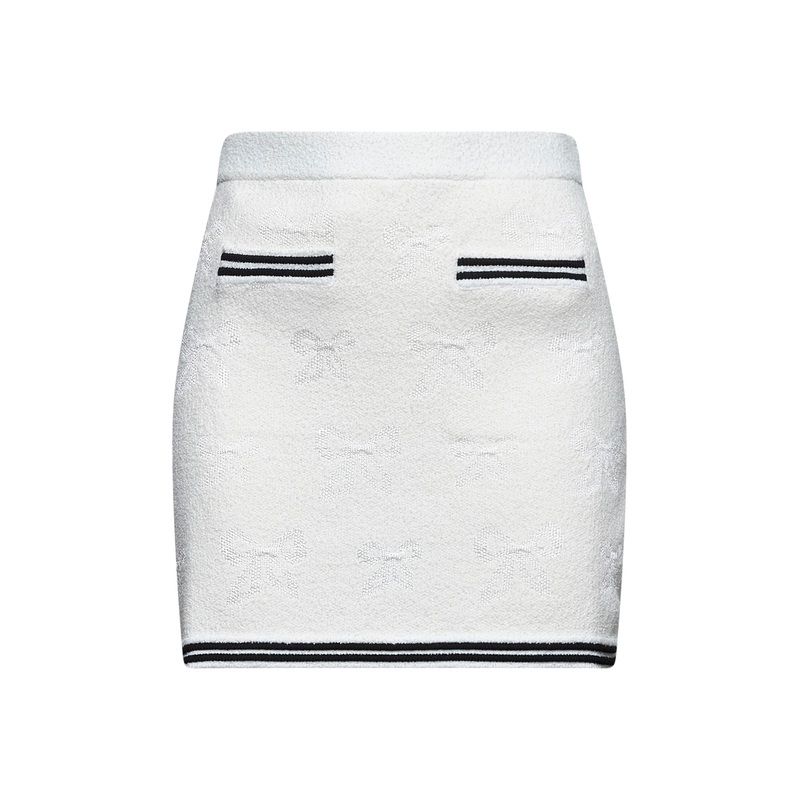 Ivory bow jacquard knit mini skirt