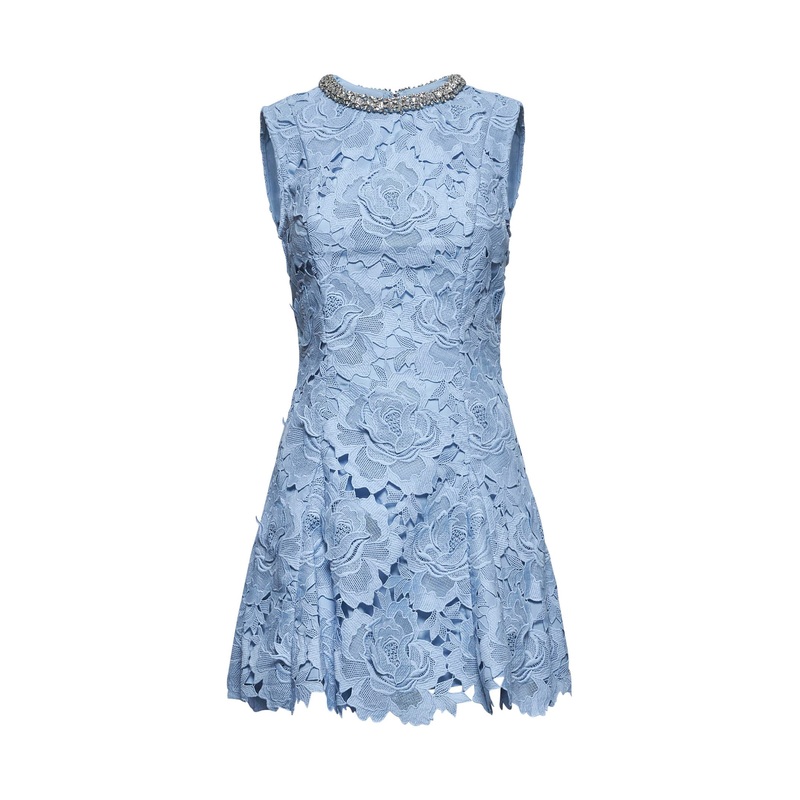 Light blue floral lace embellished mini dress
