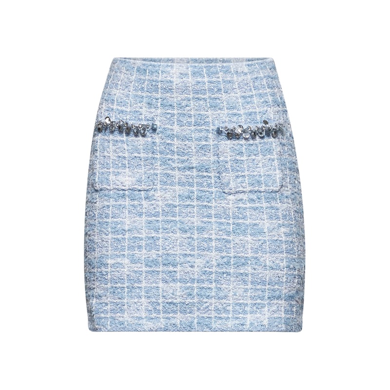 Light Blue sequin check tweed mini skirt