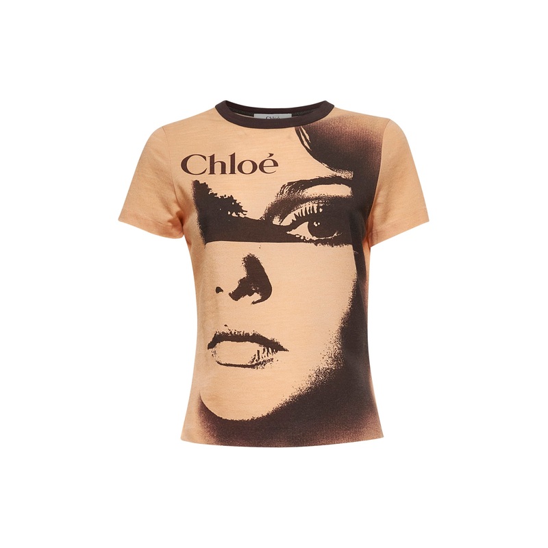 Orange piqu jersey printed T-shirt