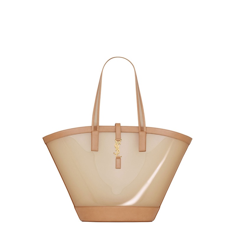 ‘Panier Medium’ Beige Tote Bag with Cassandre in Vinyl and Leather Woman