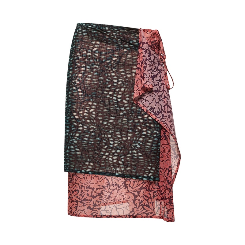 Printed nylon mesh layered skirt