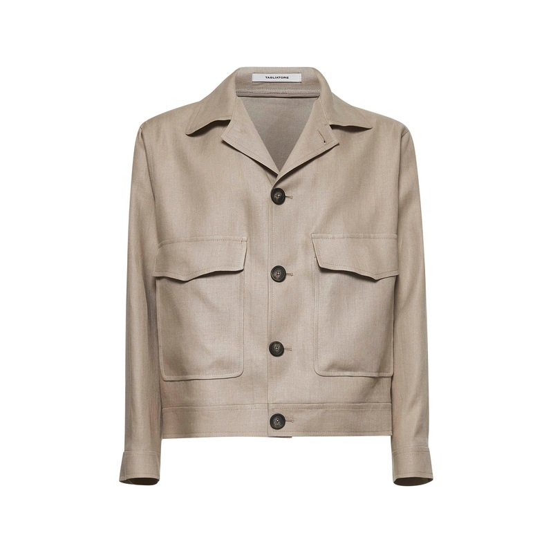 Taupe linen short blouson|46|48|50|52|54