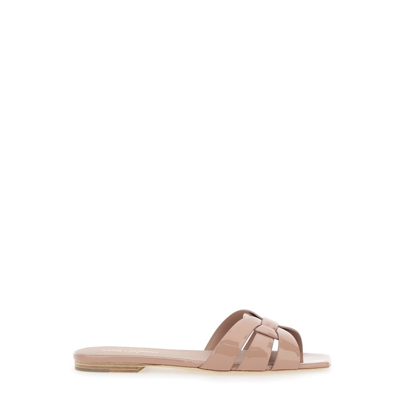 ‘Tribute 05’ Beige Sandals with Criss-Crossed Straps in Patent Leather Woman