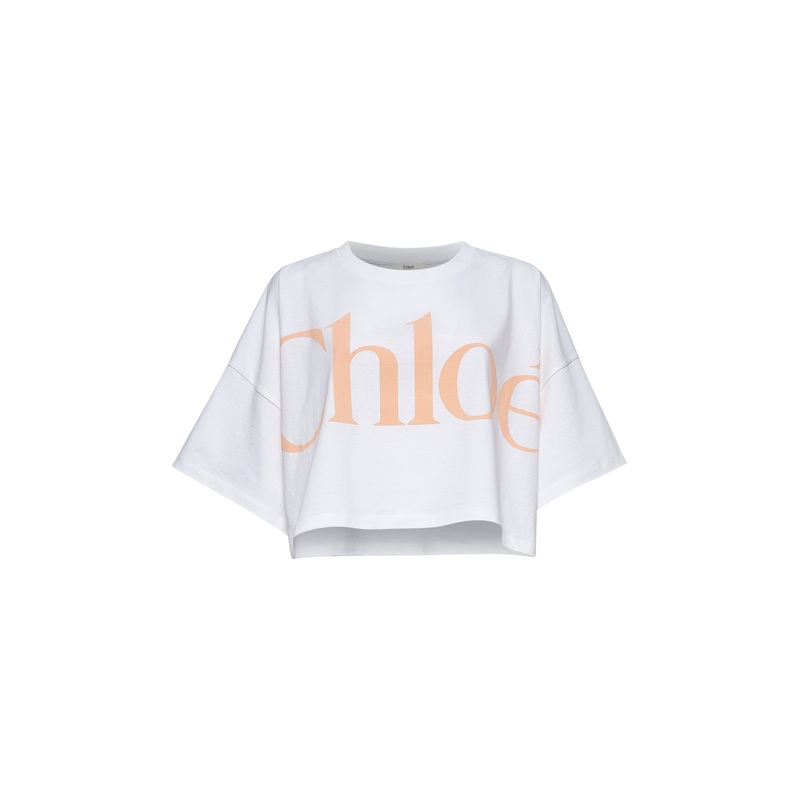 White cotton jersey cropped logo T-shirt