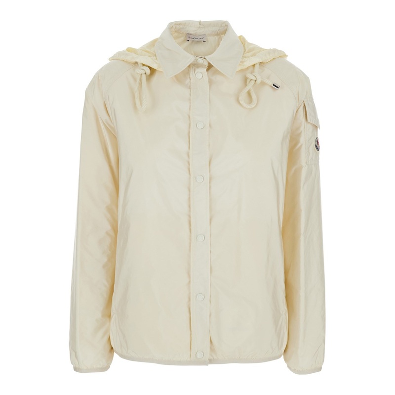 White Down Jacket with Logo Patch on the Sleeve in Tech Fabric Man