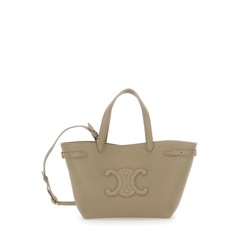 ‘Anais’ Beige Small Handbag with Embossed Triomphe on the Front and Adjustable and Removable Shoulder Strap in Grained Leather Woman