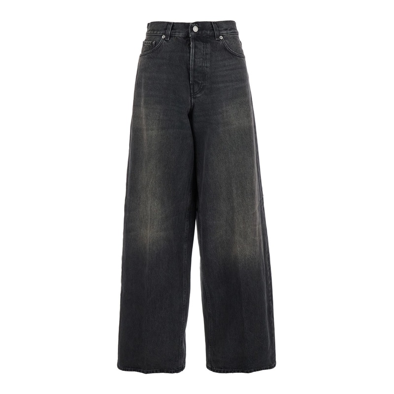 ‘Bethany’ Grey Jeans with Logo Patch on the Rear and Wide Leg in Denim Woman