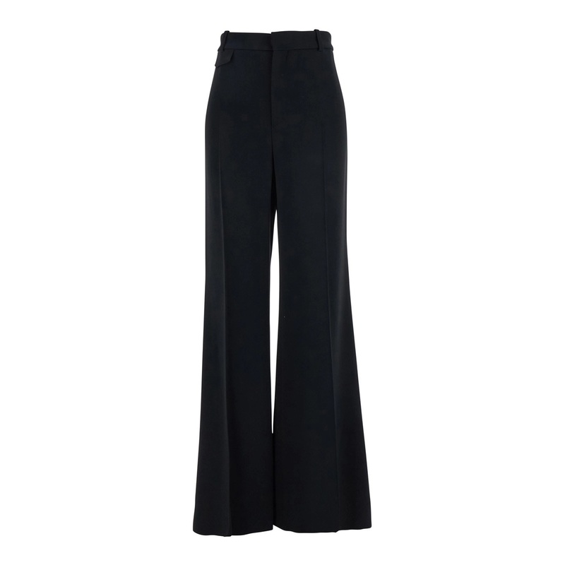 Black Pants with High Waist and Wide Leg in Viscose Blend Stretch Woman