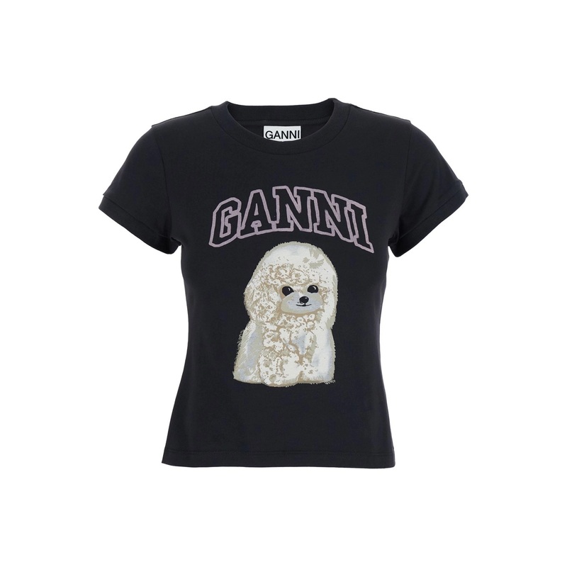 Black T-Shirt with Round Neck and Maxi Logo on the Front in Cotton Woman