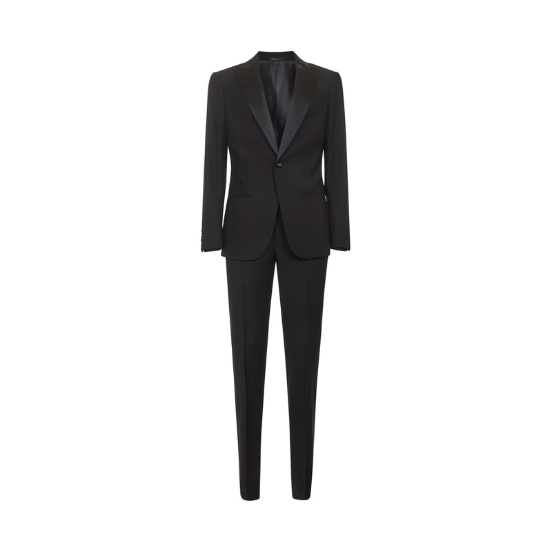 Black Virgin Wool Tuxedo Suit|Black|46|52