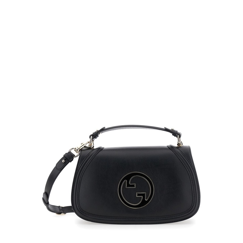 ‘Blondie’ Black Handbag with GG Logo Plaque on the Front in Leather Woman