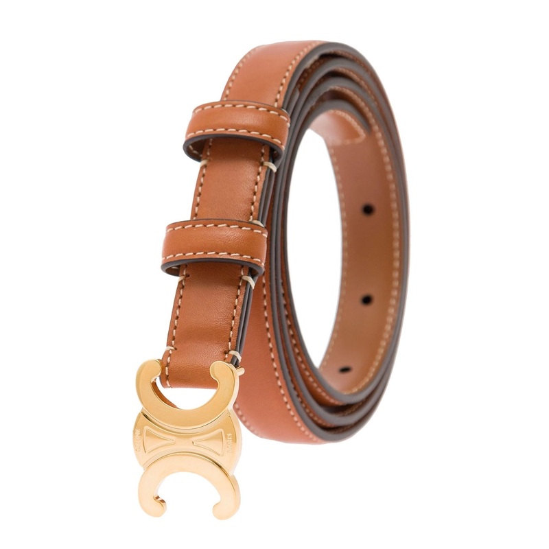 Brown Thin Belt with Triomphe Buckle in Leather Woman