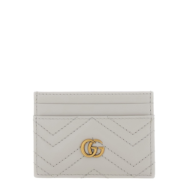 ‘GG Marmont’ White Cardholder with GG Plaque on the Front in Leather Woman
