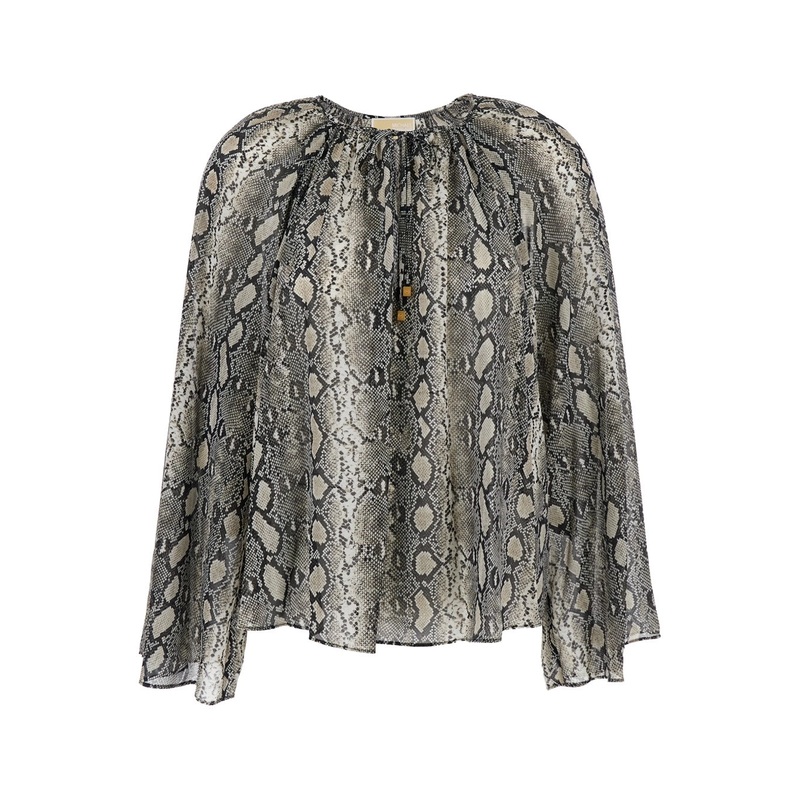 Grey Top with V Neck and All-Over Snakeskin Motif in Tech Fabric Woman