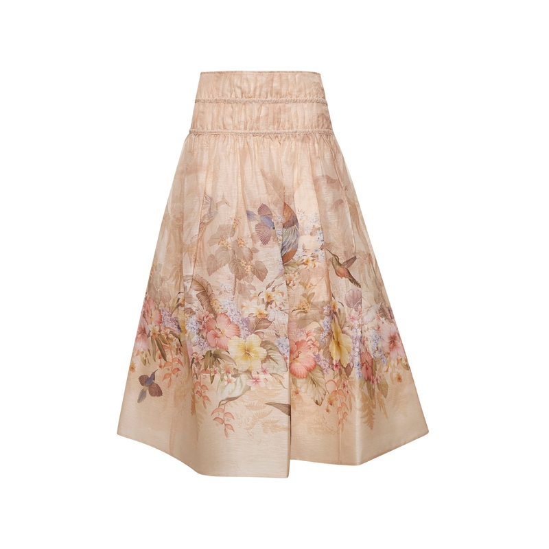 Ivory linen and silk Drawn Illuminate midi skirt