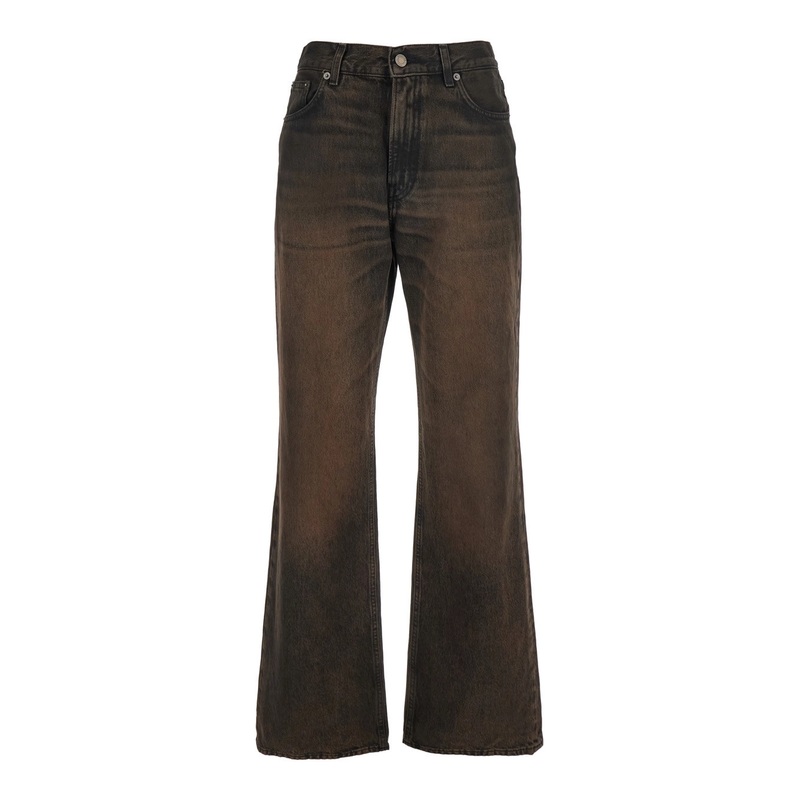 ‘Korea’ Brown Jeans with Wide Leg and Logo Patch on the Rear in Denim Woman