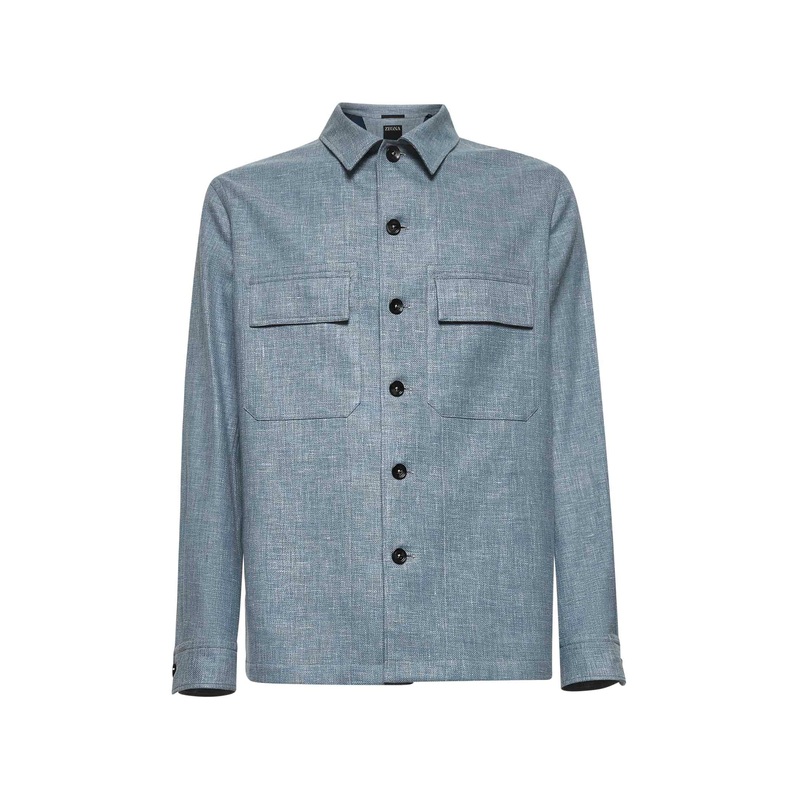 Light blue linen and virgin wool Alba overshirt