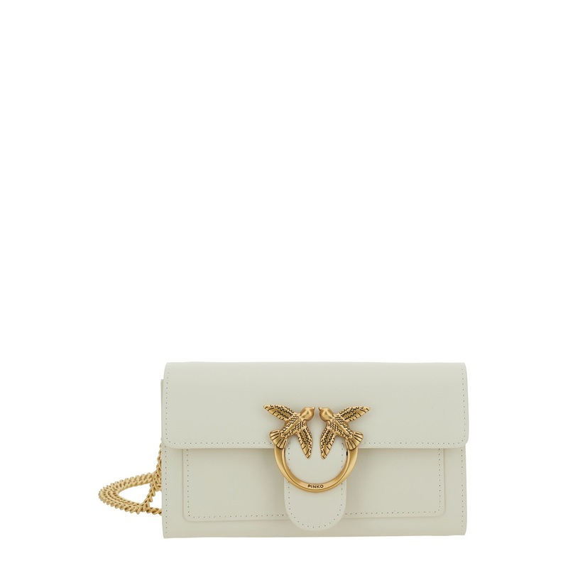 ‘Love One Wallet’ White Crossbody Bag with Love Birds Detail in Smooth Leather Woman