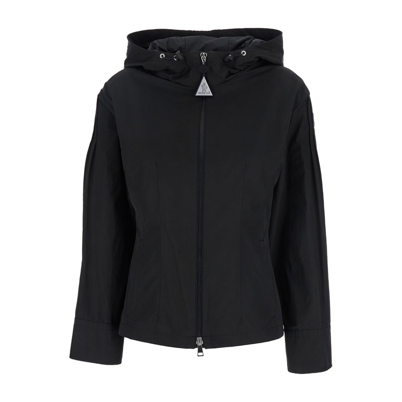 ‘Pau’ Black Jacket with Fixed Hood and Logo Patch on the Sleeve in Tech Fabric Woman