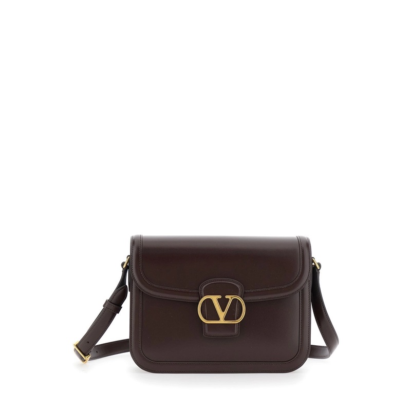‘9TO5’ Brown Crossbody Bag with VLogo Detail on the Front and Adjustable Shoulder Strap in Leather Woman