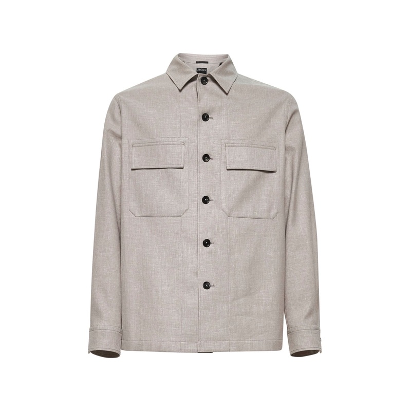 Beige linen and virgin wool Alba overshirt