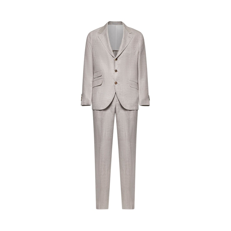 Beige linen, wool and silk diagonal suit