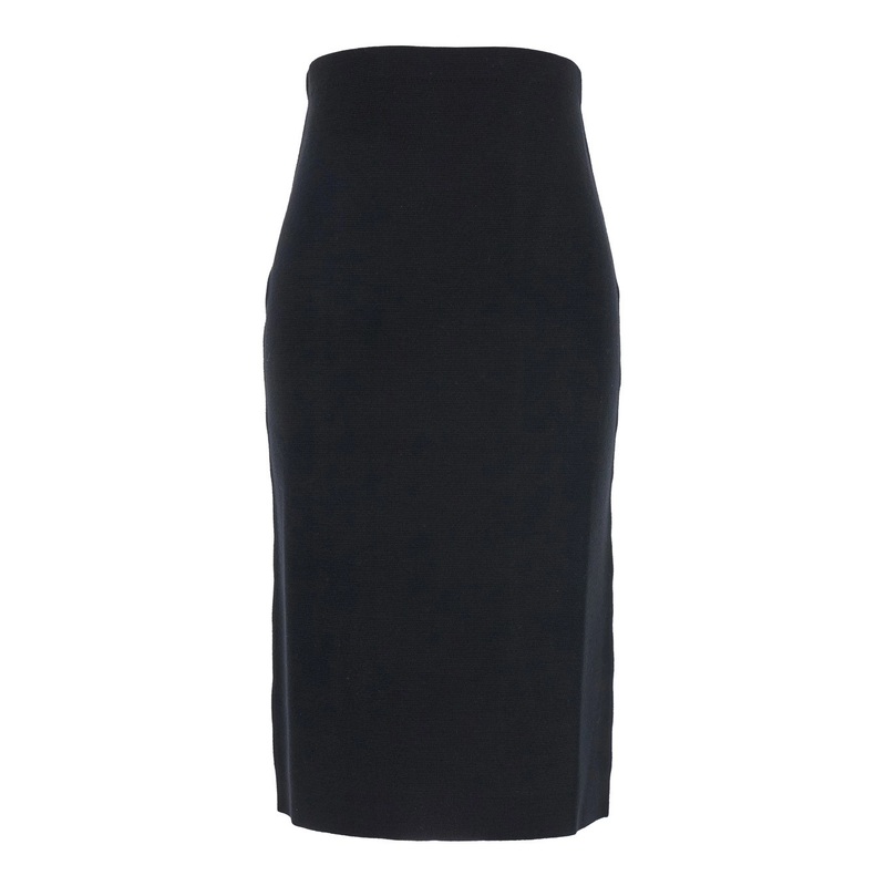 Black Knit Midi Skirt with Concealed Zip Closure in Wool Woman